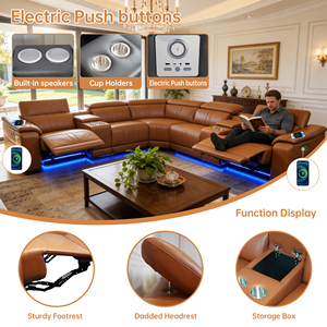 Canapé sectionnel en cuir inclinable électrique avec enceintes Bluetooth, design moderne en forme de L, meubles de salon avec charge sans fil - Product Image 5