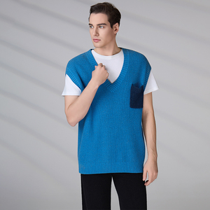Knitwear Manufacturer OEM Custom Logo Classic Knitted Tank Top Winter Knitted Vest <b>Men</b> V Neck Sweater Sleeveless - Product Image 4
