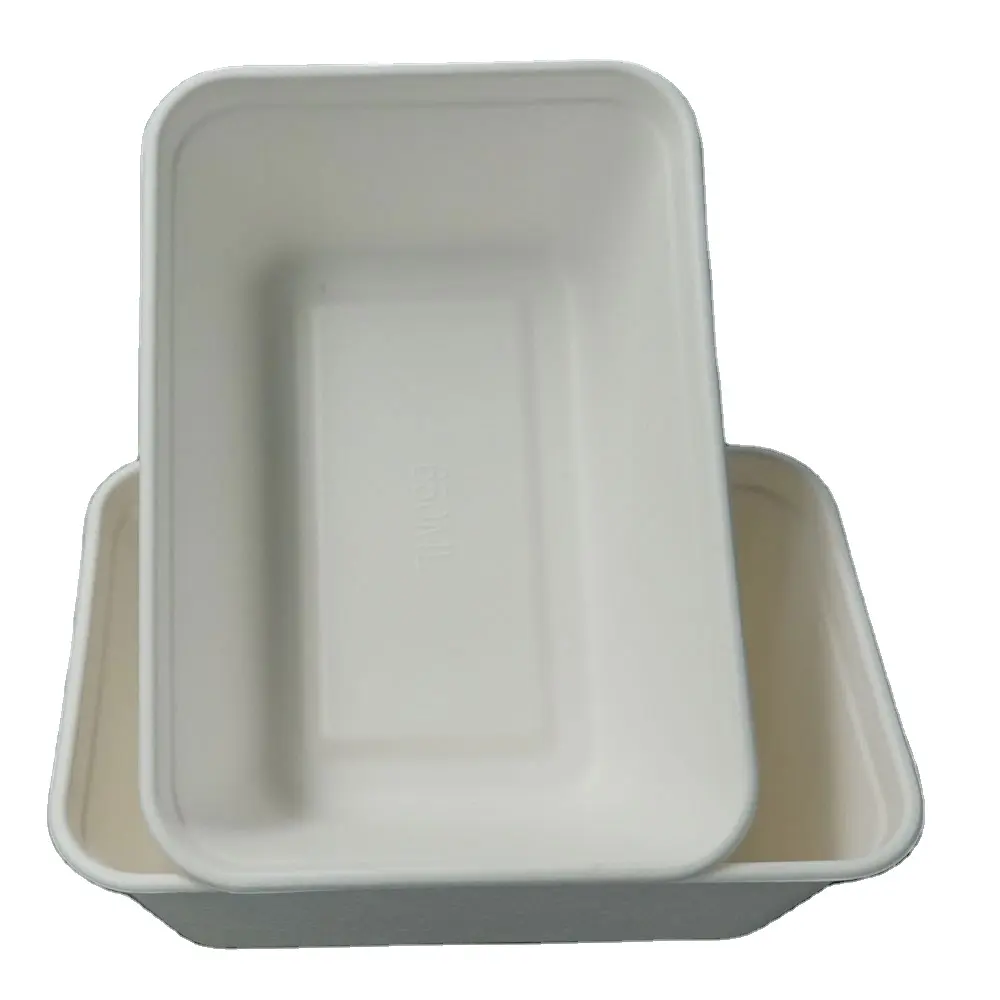 Tek kullanımlık atmak % 100% biyolojik olarak parçalanabilir sağlıklı yüksek kaliteli bagasse dikdörtgen beyaz sofra kase yemek kabı