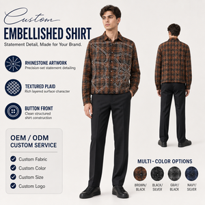 Chemises à <span class=keywords><strong>carreaux</strong></span> pour hommes sur mesure OEM, design croix en strass, streetwear vintage, chemise à manches longues grande taille, fabricant - Product Image 2
