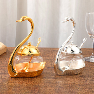 Tarro de cristal para condimentos con diseño de cisne de aleación de estilo europeo, nuevo tarro de cristal y aleación de zinc para el hogar y hoteles, suministro directo. - Product Image 2