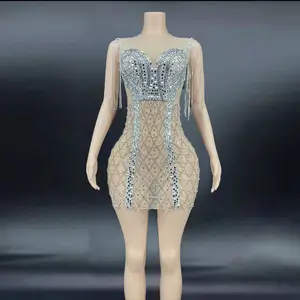 NOVANCE Y2337 Fabricação Vestuário Fornecedores Espumante Cristal Diamante Cadeia Meninas Vestidos Mini Saia Sexy Para Prom