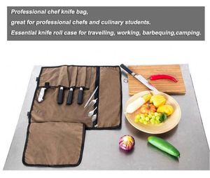 Free sample Chef Knife <b>Roll</b>, 5 Pockets Knife Bag,Waxed <b>Canvas</b> <b>Roll</b> Up Culinary Bag,Multi-Purpose Knife Cover For Cooking, - Product Image 4