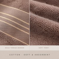 Handuk Mandi Katun 70x140cm 405g dengan Benang Emas, Pinggiran Satin Bergaris, Lembut dan Daya Serap Tinggi, Grosir untuk Hotel, Spa, dan Penggunaan di Rumah