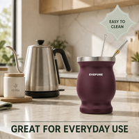 EVEPURE Ensemble de tasses à Yerba Maté en gourde naturelle, traditionnel original, 9 oz, en acier inoxydable isolé sous vide, avec brosse de nettoyage