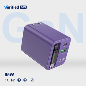 Chargeur mural GaN TKT 65W avec câble rétractable, charge rapide, chargeur d'ordinateur portable en alliage d'aluminium, USB multi-ports - Product Image 1