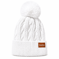 Bonnet en tricot ODM avec pompon, logo brodé personnalisé, design chaud pour l'hiver, bonnet à revers décontracté en acrylique pour adultes