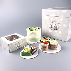 Merry Christmas Cake <b>Box</b> Set with Pink Cake and Macarons in Red Cardboard Packaging - Product Image 2