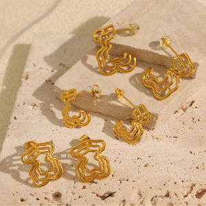 Geometric Gold <b>Stud</b> Earrings Hollow Design <b>Titanium</b> Steel Unisex Fashion Jewelry - Product Image 1