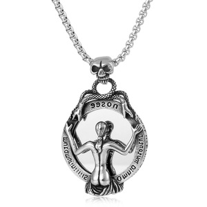 Yunnique-collar con colgante de espejo de calavera de acero inoxidable con diseño de esqueleto para hombres y mujeres, joyería de moda - Product Image 1