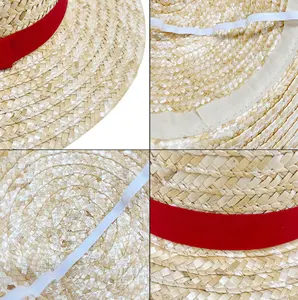 Yellow Cosplay Boaters Red Ribbon Natural Grass Beach Sun Caps Men Summer Luffy Straw Hat