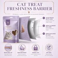 Sachet refermable personnalisé pour aliments pour chats, pochette verticale à fermeture éclair pour friandises pour animaux, emballage imprimé en aluminium