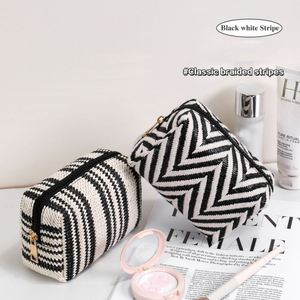 Sac de maquillage personnalisé avec logo, sac de voyage pour cosmétiques, sac de maquillage rayé tissé pour femmes, sac de cosmétiques personnalisé, sacs de maquillage professionnels pour voyages - Product Image 1