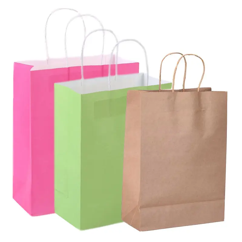 Rouge Bleu Impression Bloc D'emballage Cadeau Fond Couleur CMJN Transporter Rose Gros Kraft Sac En Papier Shopping