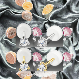 Pendientes de Oro de 10K con Diamantes, Baño de Rodio, Tapones de Silicona para los Oídos, Corte Brillante Exquisito y Pequeño, Diamante de 0.05ct 0.1ct DEF VS1 - Product Image 3