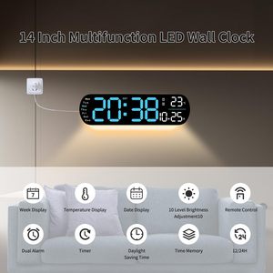 Large Screen <b>LED</b> <b>Wall</b> <b>Clock</b> Multifunction Display Temperature Date Week Timer Remote Control for Living Room - Product Image 2