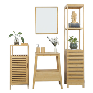 3 Tiers <strong>Tall</strong> <strong>Free</strong> <strong>Standing</strong> Bamboo Wooden <strong>Cabinet</strong> with Doors Shelves Home Storage Rack <strong>Cabinet</strong> for <strong>Bathroom</strong> - Product Image 3