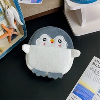 Prix d'usine – Porte-monnaie en peluche pingouin gris et blanc personnalisé, mignon, avec broderie de haute qualité, motif animal marin, pour enfants