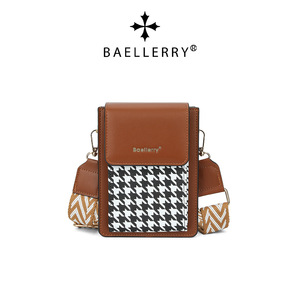 Bolso Bandolera Mini para Mujer Baellerry, Piel Sintética, Cierre Magnético, para Teléfono, Uso Diario, Marrón con Patrón de Pata de Gallo - Product Image 5
