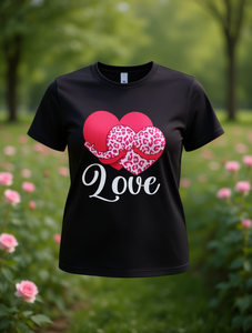 T-shirt da donna rosa con stampa leopardata e cuore, manica corta, girocollo, top casual per San Valentino, tutte le stagioni - Product Image 2