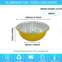Bol en aluminium rond doré de 300 ml, robuste, résistant à la chaleur, jetable, pour emballage alimentaire à emporter, cuisson, barbecue, restauration