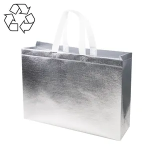 Laminelle RPET OEM kundenspezifische metallische wiederverwendbare Gift-Tote-Tasche aus Vliesstoff Aktion hochwertige recycelte Vliesstoff-Taschen