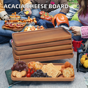 Tabla de queso pequeña rectangular moderna, bandejas y platos para servir de madera de acacia maciza, diseño pulido ecológico para fiestas - Product Image 2