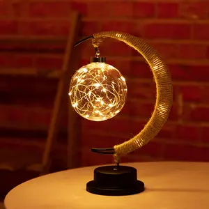 L Wholesale Price Romantic Rattan Star Glass Wishing Ball Night Lights Battery Powered Handmade Hemp Rope Moon Lamp