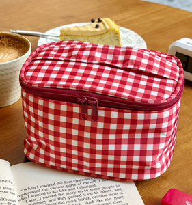 Grid <b>Makeup</b> Bag Pen <b>Case</b> Retro Niche Storage Bag Travel Portable Toiletry Bag Manufacturer Wholesale Vintage Handbag - Product Image 4