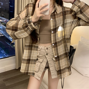 เสื้อเชิ้ตลายสก็อตอเมริกันแท้ รุ่นใหม่ประจำฤดูร้อนปี 2025 สำหรับผู้หญิง สไตล์น่ารักสบายๆ ใส่คลุมกันแดด แฟชั่นอินเทรนด์ - Product Image 2