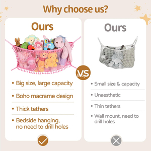 Nouveau style : <span class=keywords><strong>Hamac</strong></span> de rangement en filet de coton recyclé rose pour peluches, avec attache pour organisateur - Product Image 6