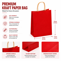 Sac en papier kraft personnalisé de couleur rouge avec impression de logo pour les achats, les cadeaux alimentaires et les solutions d'emballage de marque