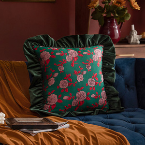 Cổ Điển Nhung Gardenia Hoa Jacquard Ném Gối Ruffles Vuông Trang Trí Đệm Bìa Mà Không Cần Chèn Cho Đi văng/ - Product Image 3