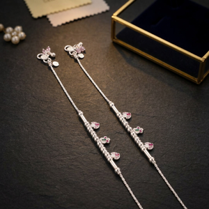 Women's Trendy Silver Anklets Diamond Pearl Heart Pattern Religious Style Alloy Copper Plastic Made India Gifts - Product Image 3