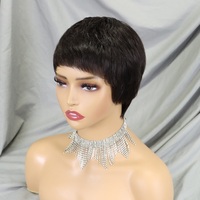 Peluca de cabello humano esponjoso y natural de color marrón con flequillo, pelucas hechas a máquina completas sin pegamento para mujeres negras