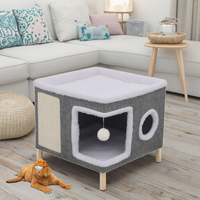Lit pour chat à double couche avec oreilles d'ours mignonnes, pliable, avec griffoir en sisal, lavable, nid chaud d'hiver pour chats d'intérieur