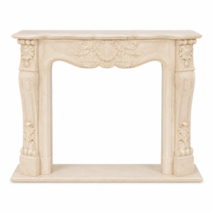 Chimenea tradicional de mármol con tallado ornamentado, de mármol amarillo brillante, para interiores, con estufa de leña para comedor. - Product Image 2