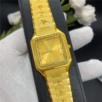 Montre pour homme 24K or carré grand cadran européen rétro sculpté diamants cristal montres dame bracelet en laiton luxe haute qualité 2023