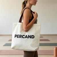 Tas Tote Kanvas Besar Cetak Logo Kustom Pola Huruf Katun Organik Panjang Dapat Digunakan Kembali untuk Yoga Studio Gym Belanja Sehari-hari
