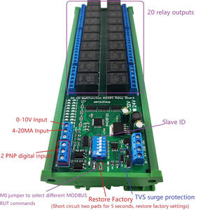 Eletechsu R4D6F20 Placa de Relés Multifunción RS485 de 20 Canales, 2DO 2DI 2AI, Módulo de Expansión PLC IO, Modbus RTU, Voltaje 4-20MA 0-10V A523 - Product Image 5