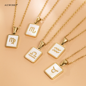 Amuleto del Zodiaco de Concha |   Colgante del Zodiaco de Madreperla en Acero Inoxidable Chapado en Oro PVD de 18K |   Impermeable, Hipoalergénico, Resistente al Deslustre - Product Image 5