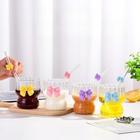 Gobelet en verre à rayures verticales avec nœud papillon, en verre borosilicate de haute qualité avec paille, réutilisable, pour la maison, élégant, pour café et lait