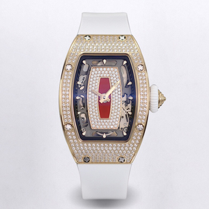 Montre-bracelet automatique ultra-fine pour <span class=keywords><strong>femme</strong></span>, de haute qualité, en moissanite et onyx, avec cadran squelette diamanté tonneau et motif lèvres rouges, collection Gala - Product Image 1
