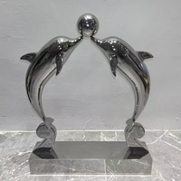 Statues de dauphins de haute qualité pour l'extérieur, en acier inoxydable poli miroir argenté