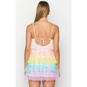 Vestido Mini Elegante Personalizado de Manni <span class=keywords><strong>para</strong></span> Mujer, Sexy, con Tirantes Finos, Espalda Descubierta, Encaje <span class=keywords><strong>en</strong></span> Capas, Estampado de Lentejuelas, Transpirable, <span class=keywords><strong>para</strong></span> <span class=keywords><strong>Fiesta</strong></span>, <span class=keywords><strong>Playa</strong></span>, Natural - Product Image 6