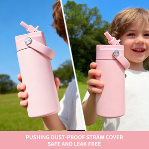 Detachable Lid 14oz Kids Water Bottle Dustproof One Hand Push Straw Leak Proof <b>Children</b> Vacuum Flask School <b>Backpack</b> Size - Product Image 6