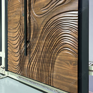 Porta Pivotante in Legno di Lusso con Design Intagliato alla Moda, Colori Personalizzati in Vernice Noce, Elaborati Intagli per Ingresso Villa - Product Image 5