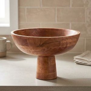Bol à fruits de style nordique moderne avec base sur piédestal, centre de table, articles de service alimentaire, bols en bois, accessoires pour la maison - Product Image 1