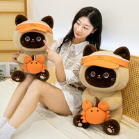 Peluche chat pêcheur de 30 cm en coton PP, coussin d'accompagnement pour le sommeil, jouet en peluche pour machine à griffes, cadeau de Noël, vente en gros, offre spéciale
