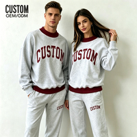 Ensemble de survêtement décontracté unisexe personnalisé en molleton de coton éponge de haute qualité, avec sweat-shirt oversize à patchwork contrastant et côtelé, et pantalon de survêtement ample